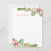 トロピカルパームリーフピンクパーソナライズドネームサマー ノートカード (正面)