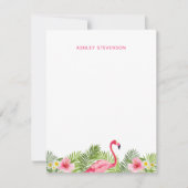 トロピカルパームリーフピンクフラインゴカスタムネーム ノートカード (正面)