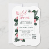 トロピカルパームリーフピンクローズブライダルシャワー 招待状 (正面)