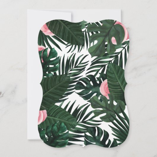 トロピカルパームリーフピンクローズブライダルシャワー 招待状 (裏面)