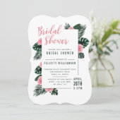 トロピカルパームリーフピンクローズブライダルシャワー 招待状 (スタンド正面)