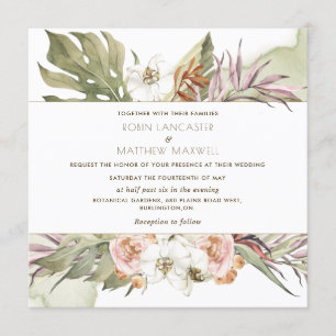 トロピカルパームリーフフローラグリーンスクエア結婚ズ 招待状