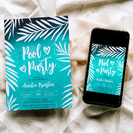 トロピカルパームリーフブループールパーティースイート16 招待状