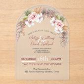 トロピカルパームリーフボタニカルボホシック結婚ズ アクリル招待状 (正面)