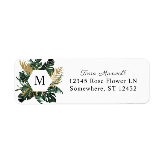 トロピカルパームリーフモノグラム差出人住所 ラベル (正面)
