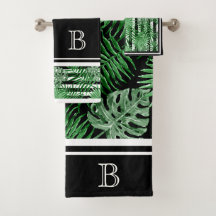 トロピカルパームリーフ白黒ストライプパターン