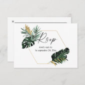 トロピカルパームリーフ金ゴールドと食事RSVPカード 出欠カード (正面/裏面)