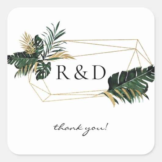 トロピカルパームリーフ金ゴールド2モノグラム –  スクエアシール (正面)