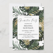 トロピカルパームリーフ&ゴールドの卒業パーティー 招待状 (正面)