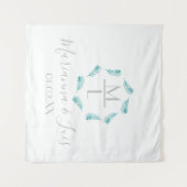 トロピカルパームリーフ サーキュラー ロゴ ウェディング タペストリー (正面(横))