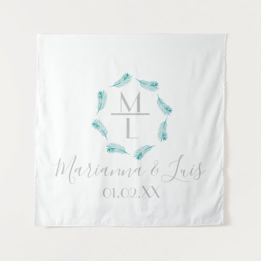 トロピカルパームリーフ サーキュラー ロゴ ウェディング タペストリー (正面)