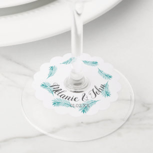 トロピカルパームリーフ サーキュラー ロゴ - カップル名 ワイングラスタグ