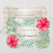 トロピカルパームリーフ＆ハイビスカスの花　ブライズメイドカード 招待状 (正面/裏面)