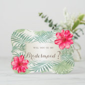 トロピカルパームリーフ＆ハイビスカスの花　ブライズメイドカード 招待状 (スタンド正面)