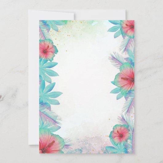 トロピカルパームリーフ ハイビスカス ピンク フラミンゴ 70歳 招待状 (裏面)