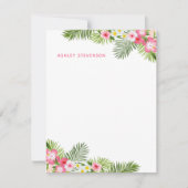 トロピカルパームリーフ ピンク パーソナライズドネーム サマー ノートカード (正面)