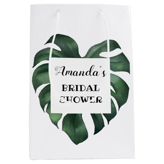 トロピカルパームリーフ ブライダルシャワー ミディアムペーパーバッグ (正面)