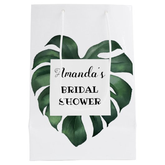 トロピカルパームリーフ ブライダルシャワー ミディアムペーパーバッグ (裏面)