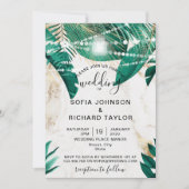 トロピカルパームリーフ ライトジャー ゴールドマーブル 招待状 (正面)