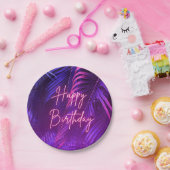 トロピカルパームリーフ 誕生日おめでとう ペーパープレート (パーティー)