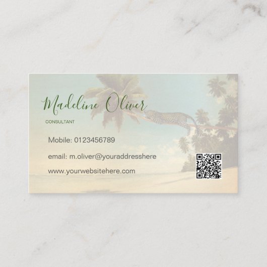 トロピカルパームレオパードヴィンテージプロフェッショナルビーチ 名刺 (裏面)