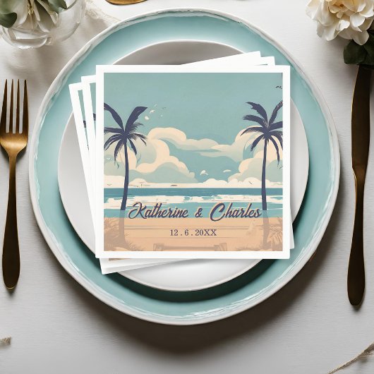 トロピカルパームヴィンテージビーチ結婚式ナプキン スタンダードカクテルナプキン