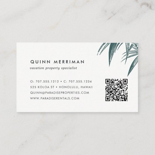 トロピカルパーム前面QRコード 名刺 (裏面)