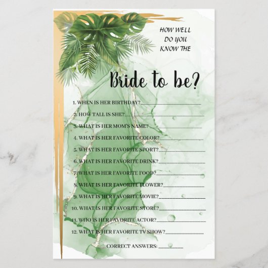 トロピカルパーム新婦シャワーゲームを知っている チラシ (正面)