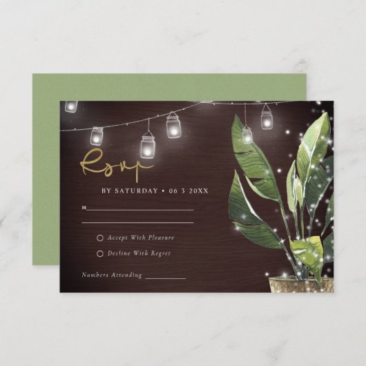 トロピカルパーム星空の夜のメイソンJAR結婚式RSVP エンクロージャーカード (正面/裏面)