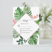 トロピカルパーム水の色の幾何学的な結婚式RSVP 招待状 (スタンド正面)