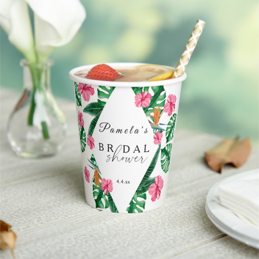 トロピカルパーム水彩幾何ブライダルシャワー 紙コップ (インサイチュ)