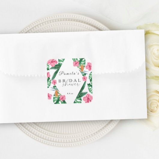 トロピカルパーム水彩幾何学的な結婚前お茶会 スクエアシール