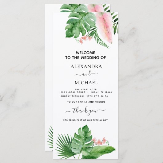 トロピカルパーム水彩幾何結婚式 プログラム (正面/裏面)