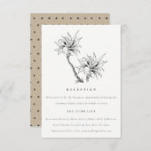 トロピカルパーム白黒スケッチウェディングレセプション エンクロージャーカード (正面/裏面)