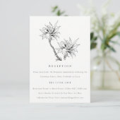 トロピカルパーム白黒スケッチウェディングレセプション エンクロージャーカード (スタンド正面)