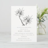 トロピカルパーム白黒スケッチカップルシャワー 招待状 (スタンド正面)