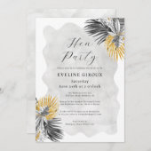 トロピカルパーム白黒金ゴールドヘンパーティー 招待状 (正面/裏面)