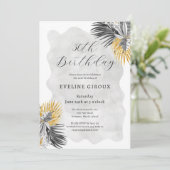 トロピカルパーム白黒金ゴールド30th Birthday 招待状 (スタンド正面)