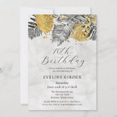 トロピカルパーム白黒金ゴールド70誕生日 招待状 (正面)