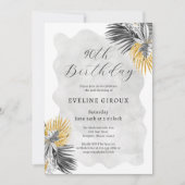 トロピカルパーム白黒金ゴールド90誕生日 招待状 (正面)