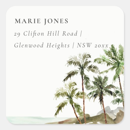 トロピカルパーム素朴ツリービーチサンドアドレス スクエアシール (正面)