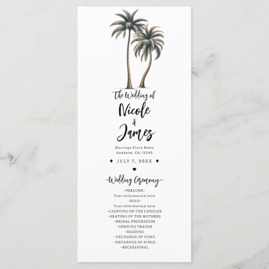 トロピカルパーム素朴ツリー沿岸結婚式 プログラム (正面)