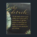 トロピカルパーム結婚の詳細エンクロージャカード エンクロージャーカード<br><div class="desc">詳細に追加情報を添付する必要がある場合は、結婚式招待状エンクロージャカード。ドラマチックな黒い水色の背景を特徴とする水エレガント色のトロピカルな結婚式招待状は、絶妙な緑の色彩の鮮やかヤシのと輝く金ゴールドのアクセントと色彩の鮮やか共に洗い流す。活気のある金ゴールドのスワッシュスクリプト書はあなたの結婚詳細を発表する。</div>