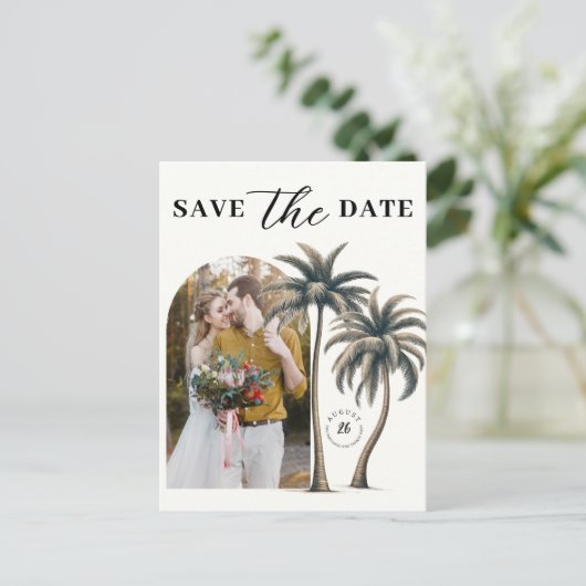トロピカルパーム結婚コーストの写真が日付を保存 案内ポストカード (スタンド正面)
