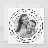 トロピカルパーム結婚ツリーの丸い写真 セーブザデート (裏面)