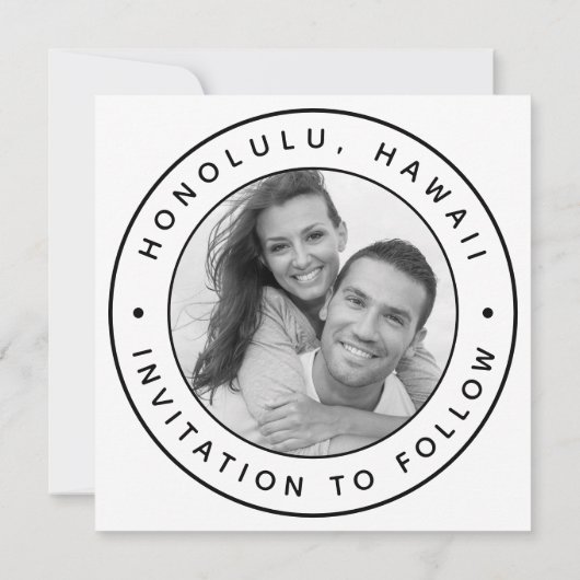 トロピカルパーム結婚ツリーの丸い写真 セーブザデート (裏面)