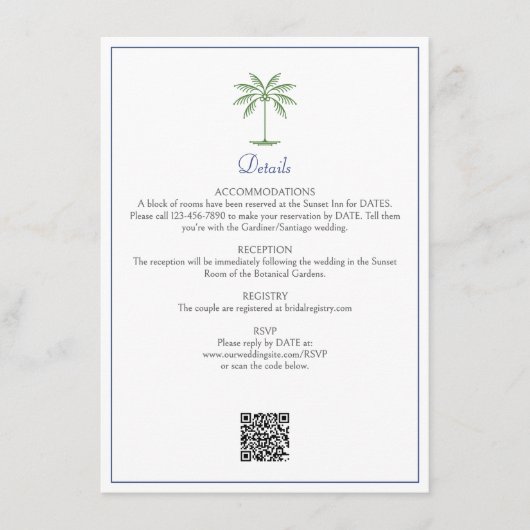 トロピカルパーム結婚ツリー詳細 エンクロージャーカード (正面)