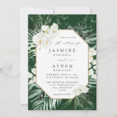 トロピカルパーム結婚&ホワイトフローラのV2B LNMグリーン 招待状 (正面)