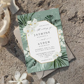 トロピカルパーム結婚&ホワイトフローラのV2B LNMグリーン 招待状