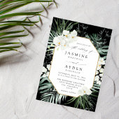 トロピカルパーム結婚&ホワイトフローラのV2B LNMブラック 招待状